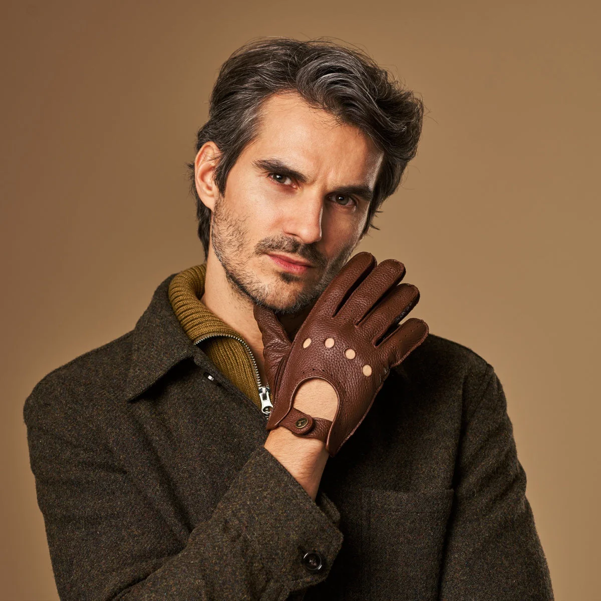 Austin (brown) – Luxurious men's driving gloves made of American deerskin leather - Image 5