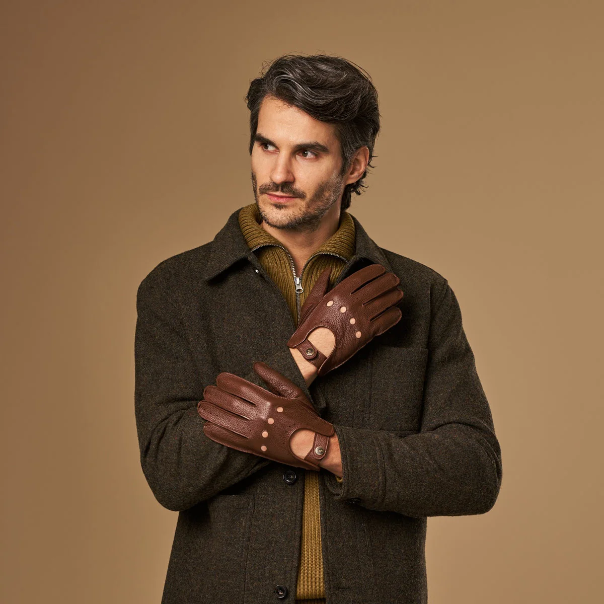 Austin (brown) – Luxurious men's driving gloves made of American deerskin leather - Image 9