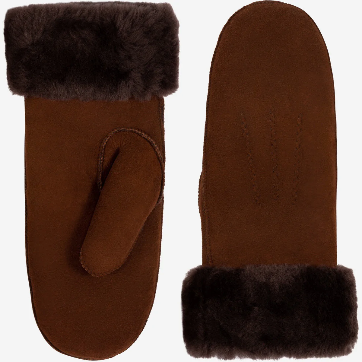 Beauvoire (brown) - Suede mittens with luxurious sheep fur lining - Image 3