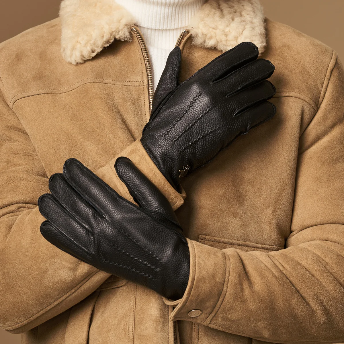 Charles (black) – Luxurious American deerskin leather gloves with warm cashmere lining - Image 10