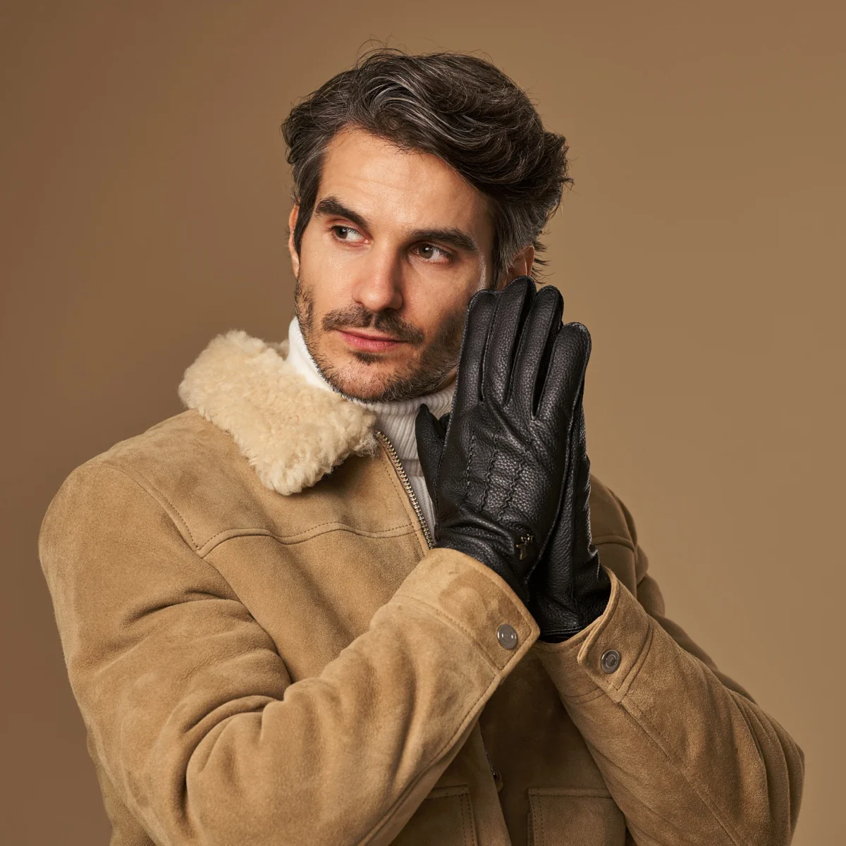 Charles (black) – Luxurious American deerskin leather gloves with warm cashmere lining - Image 14