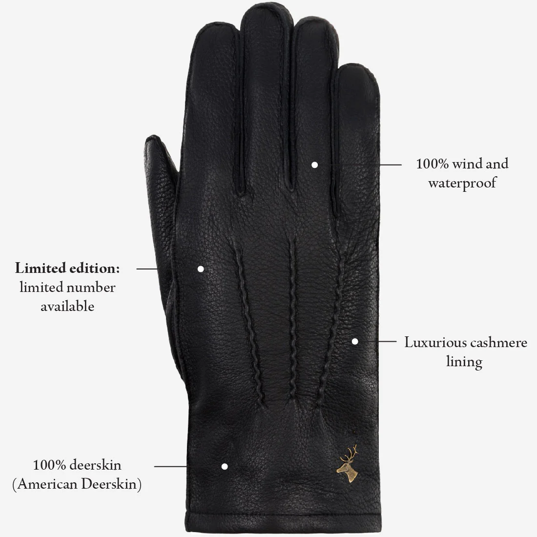 Charles (black) – Luxurious American deerskin leather gloves with warm cashmere lining - Image 15