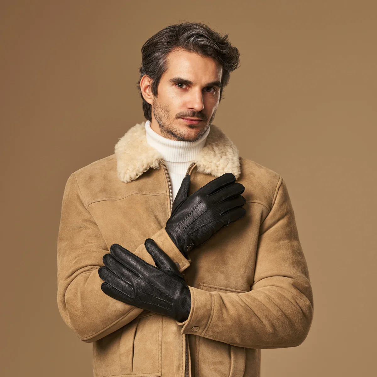 Charles (black) – Luxurious American deerskin leather gloves with warm cashmere lining - Image 6