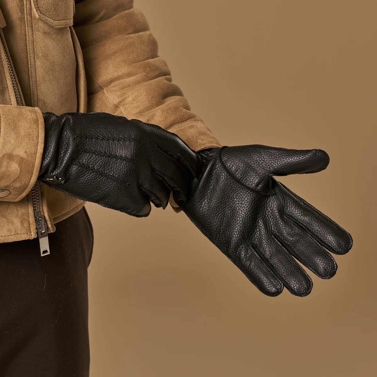 Charles (black) – Luxurious American deerskin leather gloves with warm cashmere lining - Image 7
