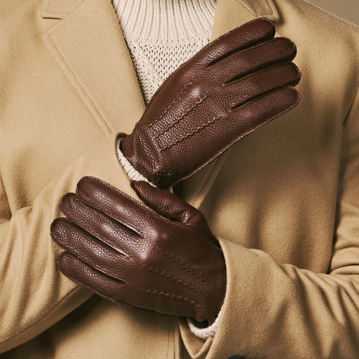 Charles (brown) – Luxurious American deerskin leather gloves with warm cashmere lining - Image 5