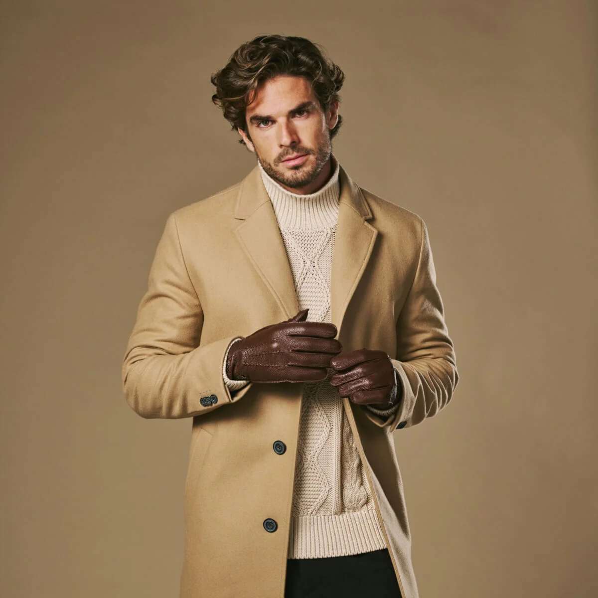 Charles (brown) – Luxurious American deerskin leather gloves with warm cashmere lining - Image 9