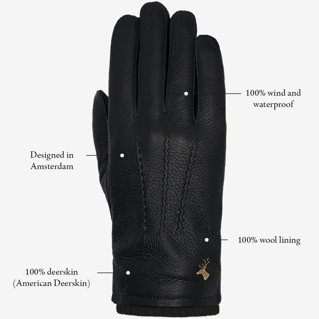 Columbus (black) – Luxurious deerskin (American deerskin) leather gloves with warm wool lining - Image 13