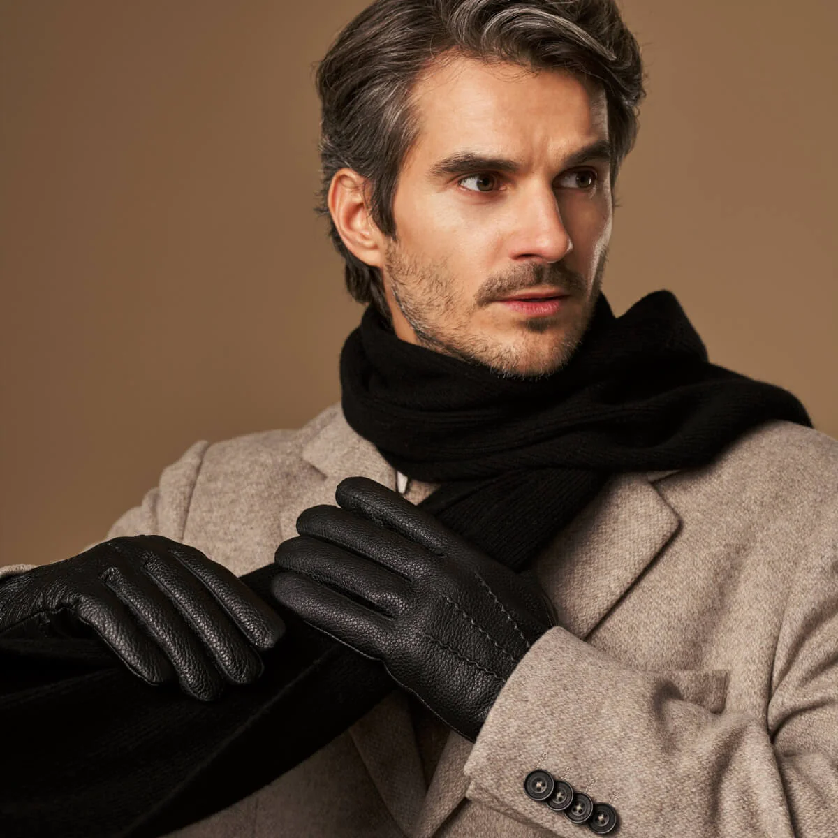 Columbus (black) – Luxurious deerskin (American deerskin) leather gloves with warm wool lining - Image 7