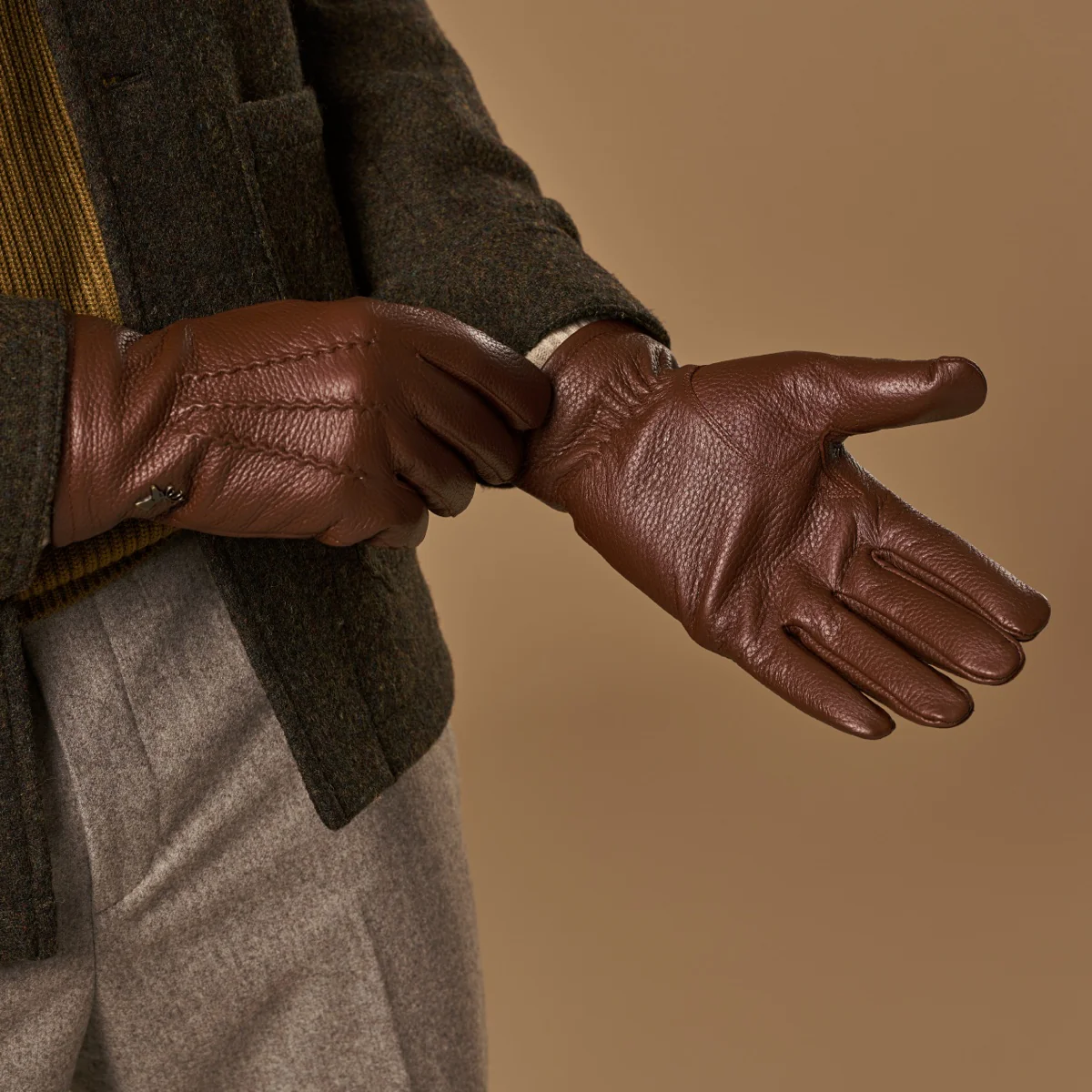 Columbus (brown) – Luxurious deerskin (American deerskin) leather gloves with warm wool lining - Image 10