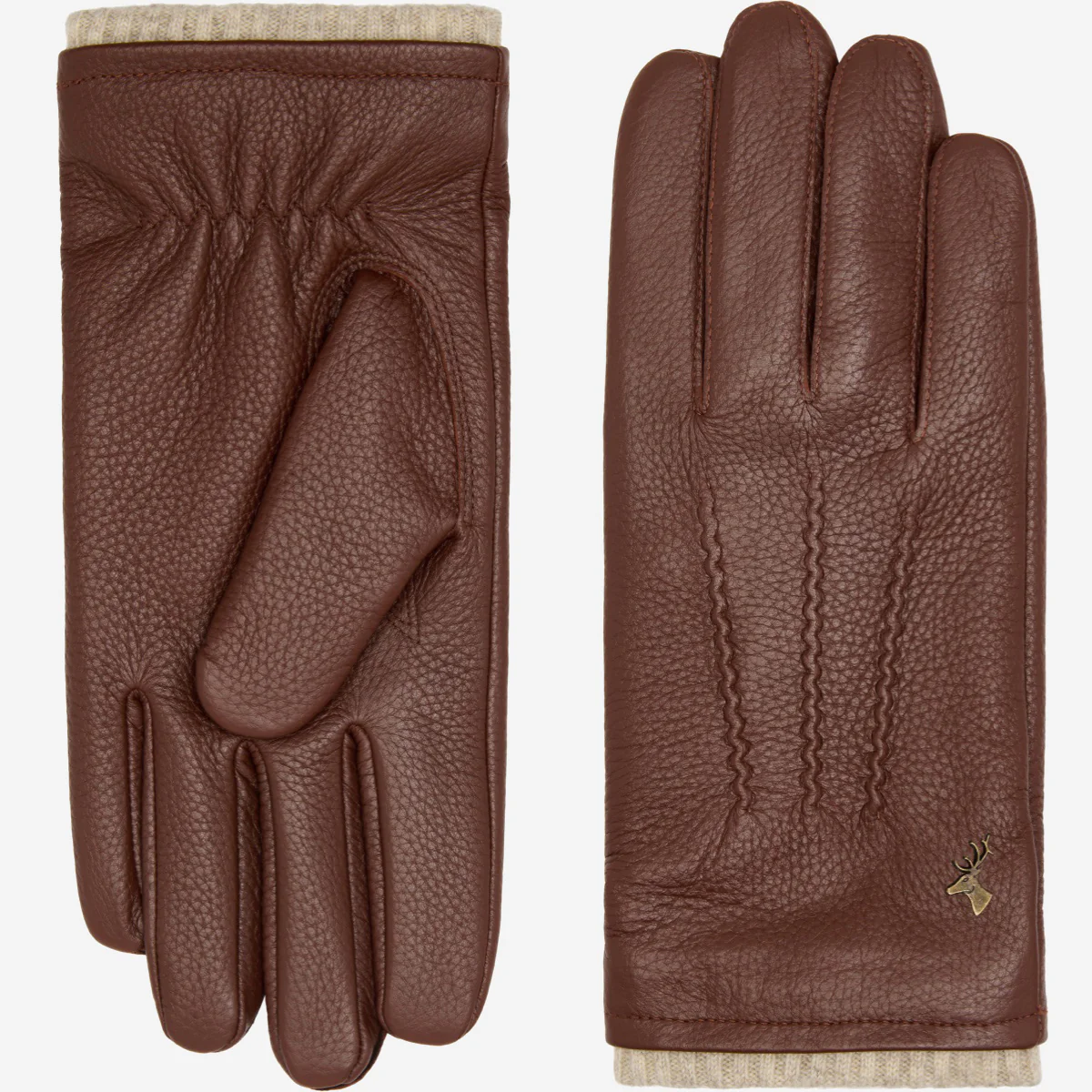Columbus (brown) – Luxurious deerskin (American deerskin) leather gloves with warm wool lining - Image 3