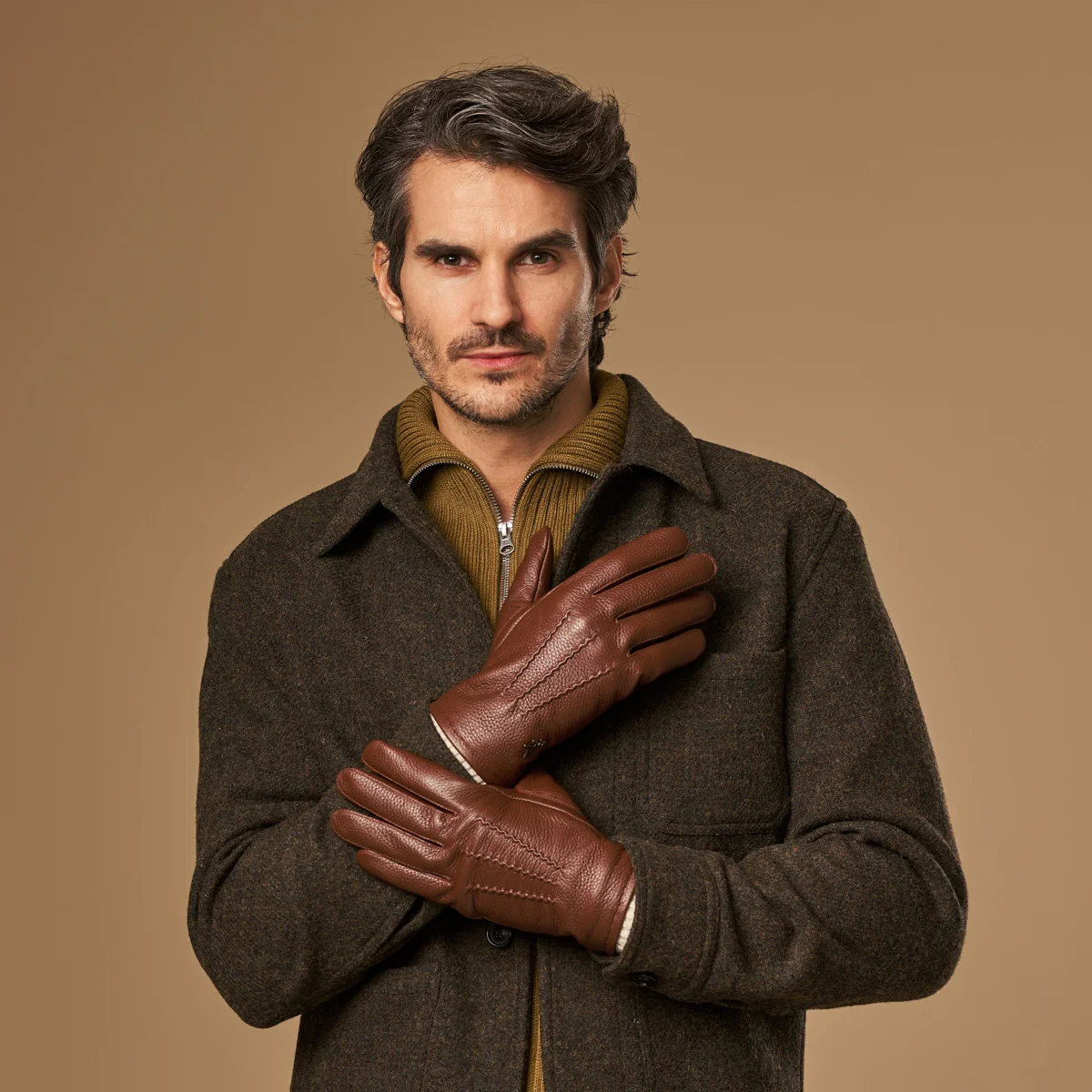 Columbus (brown) – Luxurious deerskin (American deerskin) leather gloves with warm wool lining - Image 6