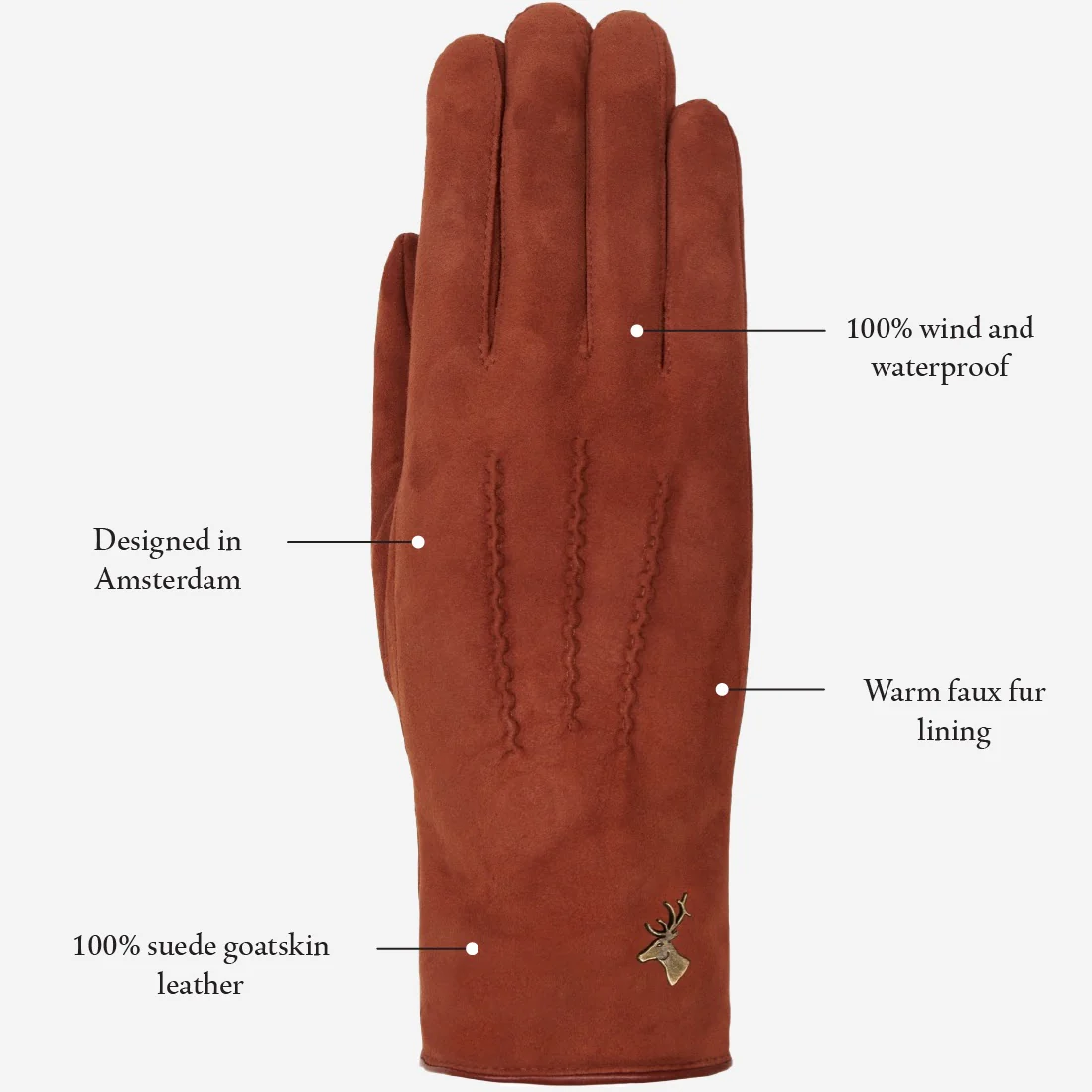 Elizabeth (brown) - Suede leather gloves with warm faux fur lining - Image 14