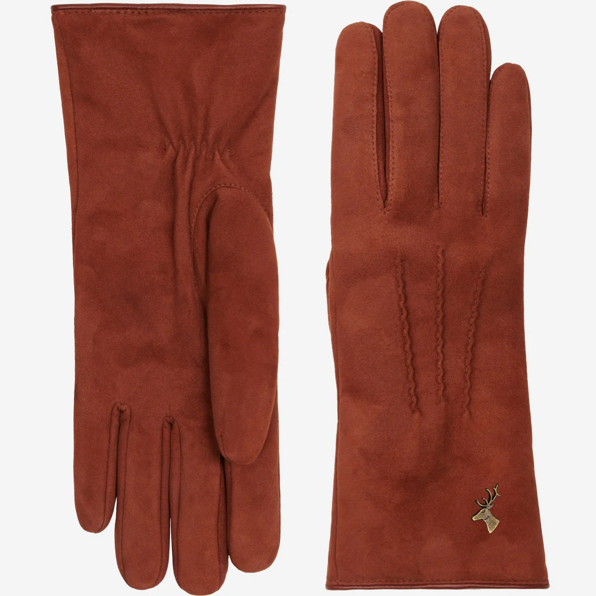 Elizabeth (brown) - Suede leather gloves with warm faux fur lining - Image 3