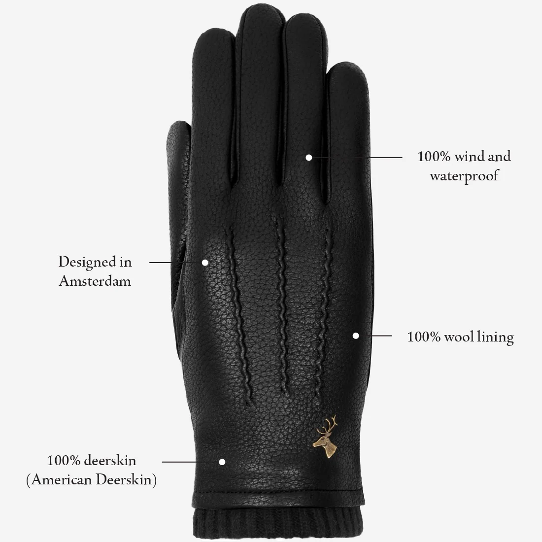 Emily (black) – Deerskin (American deerskin) leather gloves with warm wool lining - Image 13