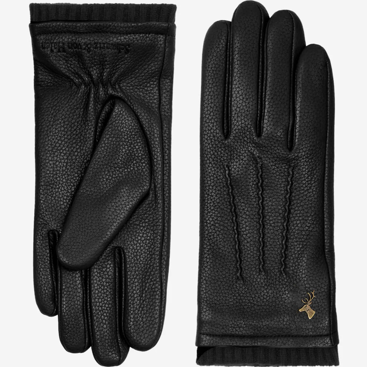 Emily (black) – Deerskin (American deerskin) leather gloves with warm wool lining - Image 3
