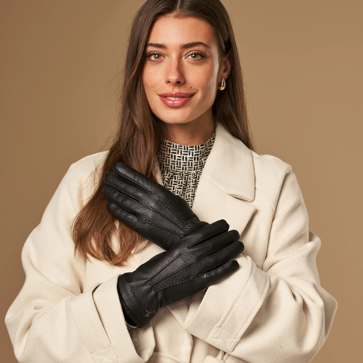 Emily (black) – Deerskin (American deerskin) leather gloves with warm wool lining - Image 7