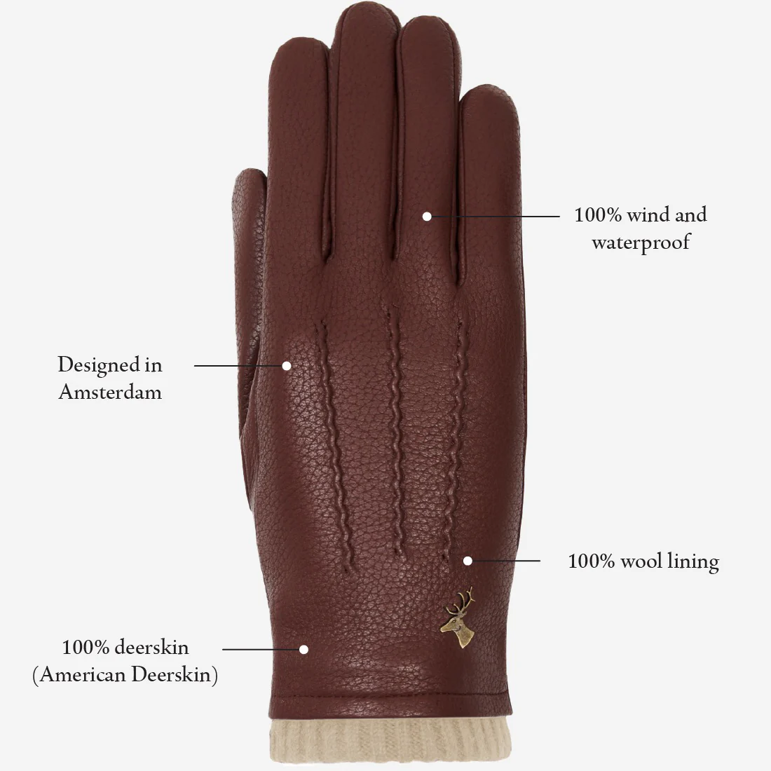 Emily (brown) – Deerskin (American deerskin) leather gloves with warm wool lining - Image 10