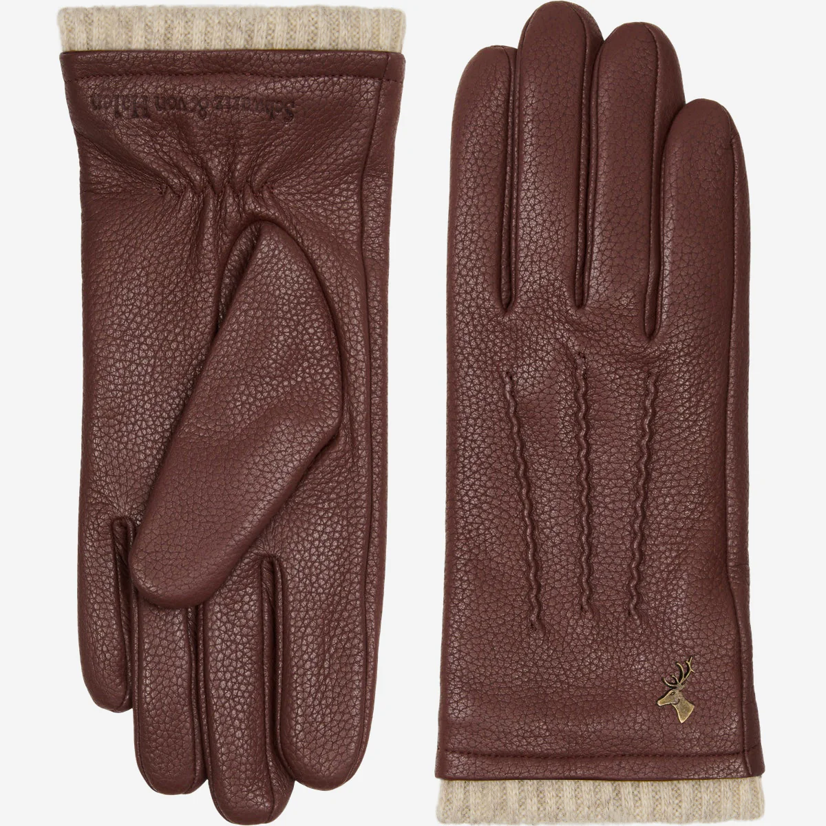 Emily (brown) – Deerskin (American deerskin) leather gloves with warm wool lining - Image 3