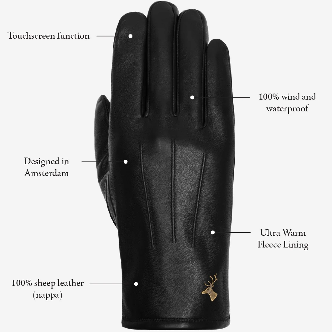 Jake (black) - Sheepskin gloves with warm fleece lining & touchscreen feature - Image 12