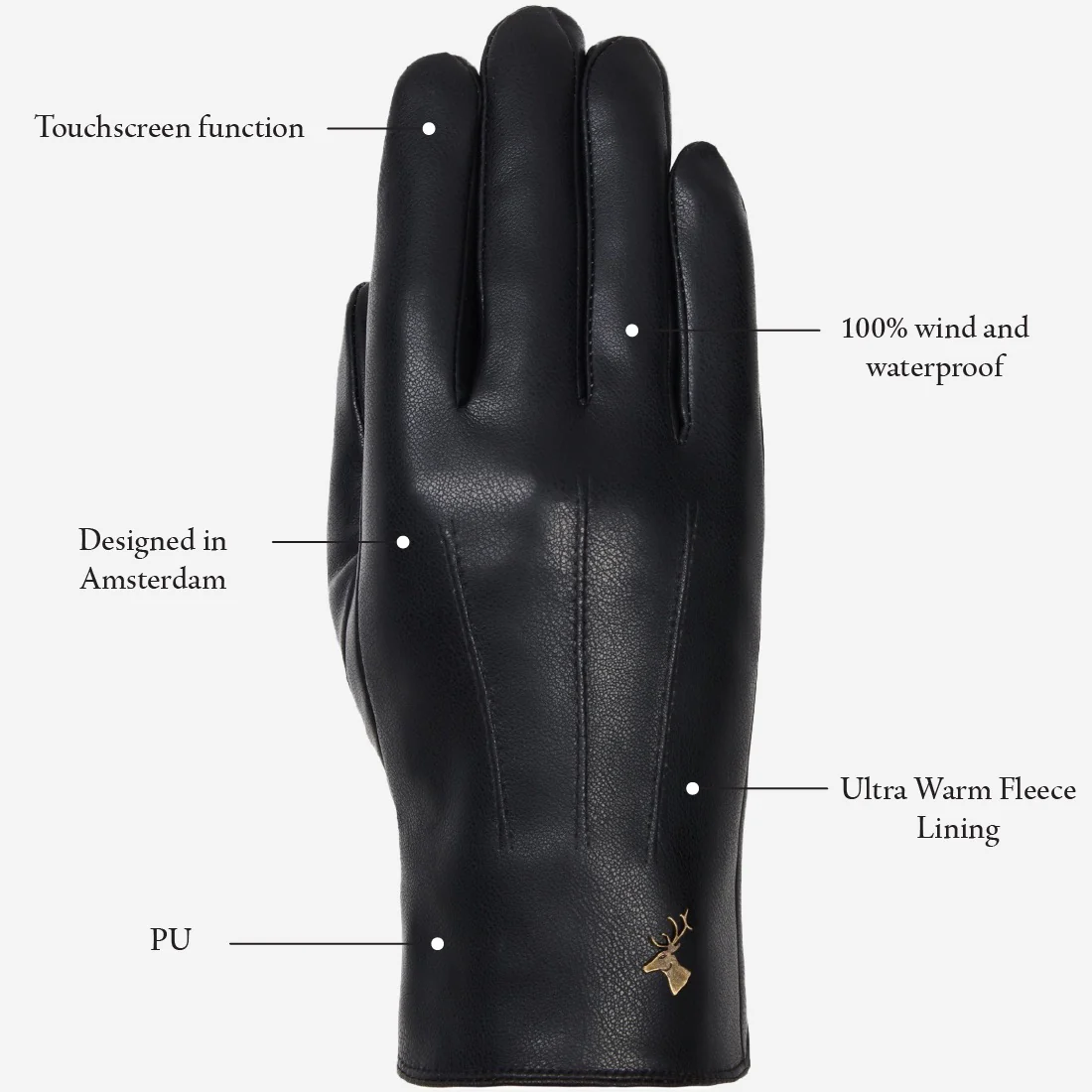 Musk (black) - Vegan leather gloves with fleece lining & touchscreen feature - Image 12