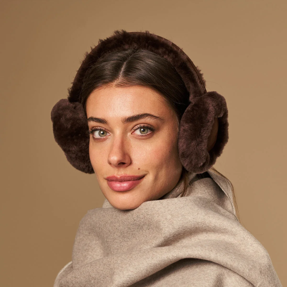 Nathaly (brown) – Warm and stylish earmuffs from natural sheepskin and suede - Image 5