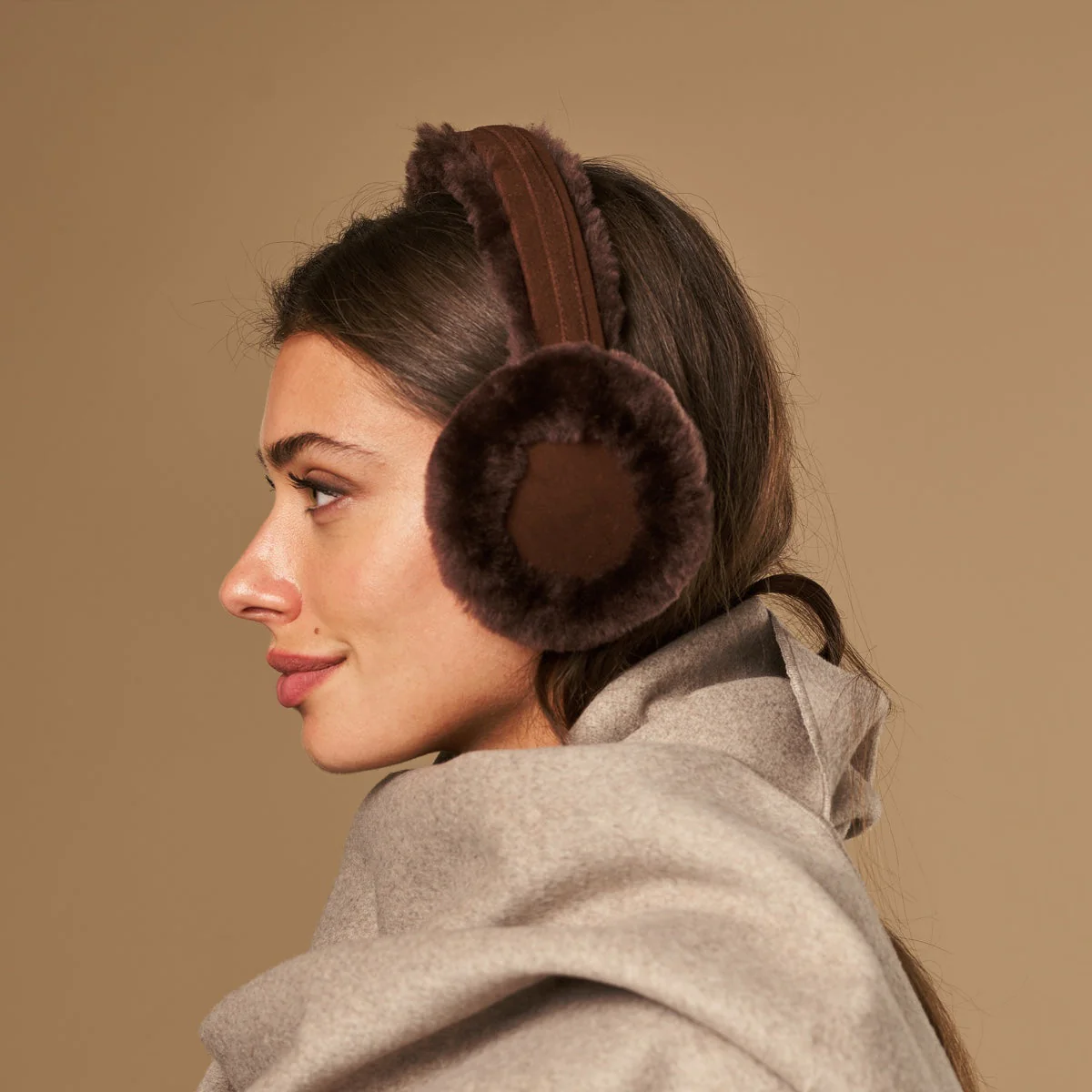 Nathaly (brown) – Warm and stylish earmuffs from natural sheepskin and suede - Image 6