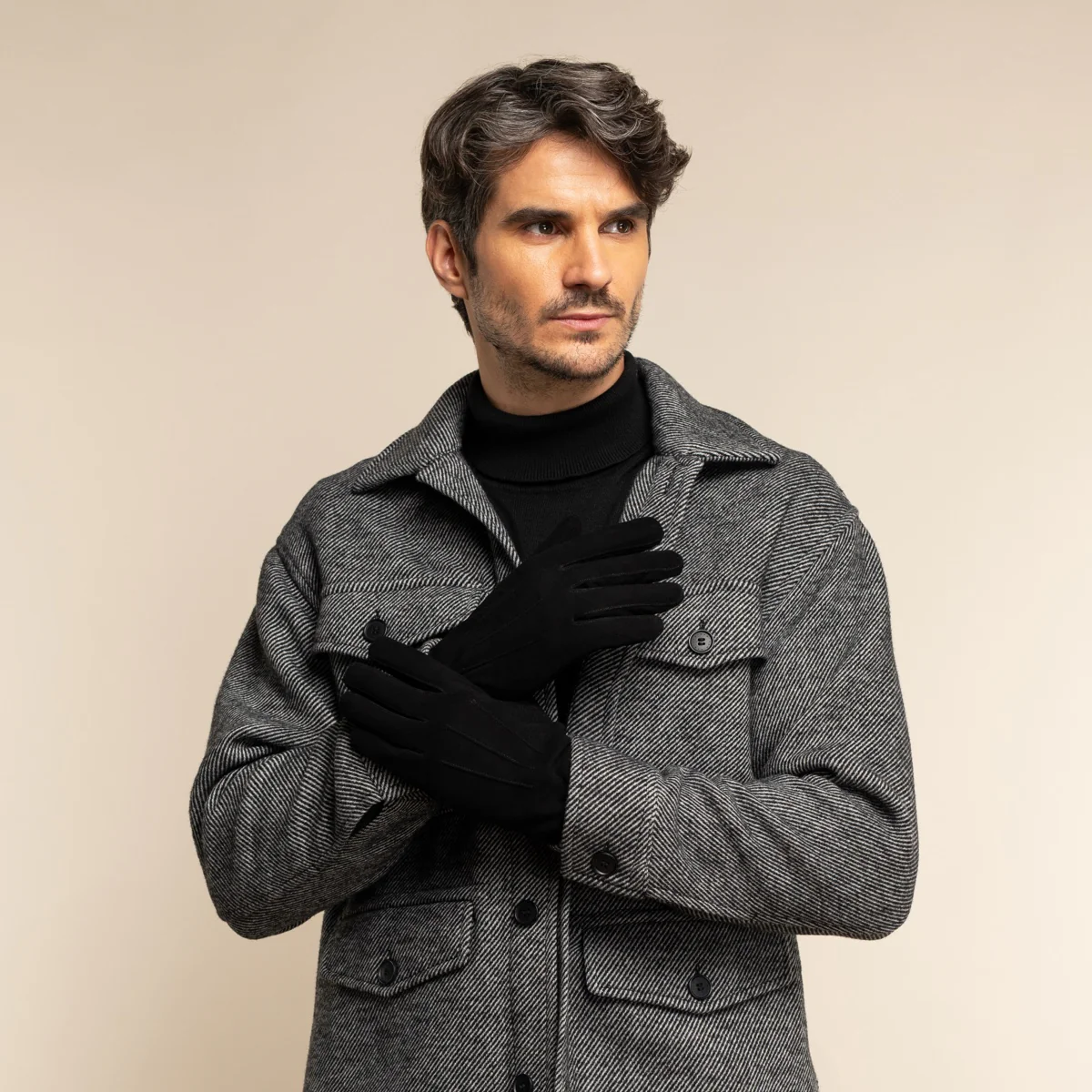 Rex (black) - Suede goatskin leather gloves with luxurious wool/cashmere lining - Image 6