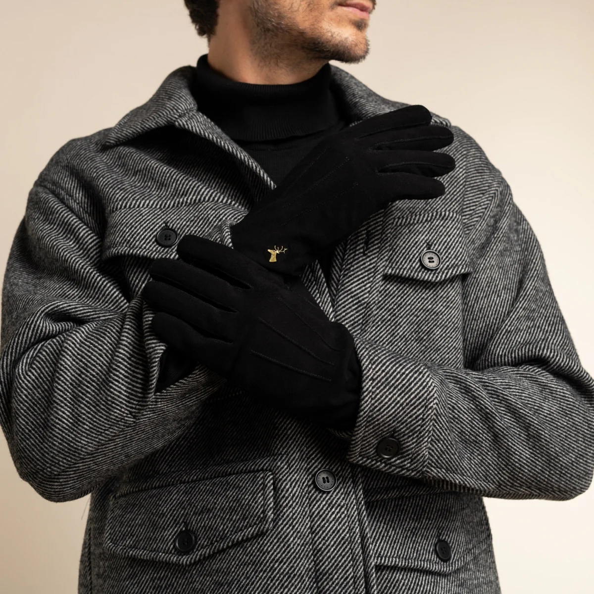 Rex (black) - Suede goatskin leather gloves with luxurious wool/cashmere lining - Image 8