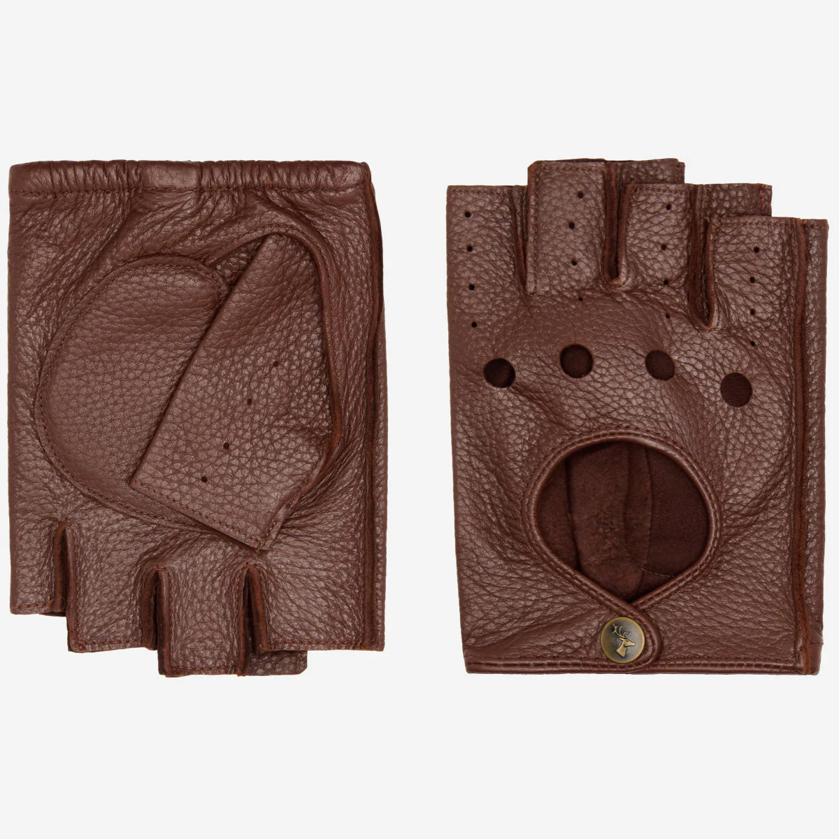Robyn (brown) – Luxurious women's fingerless driving gloves made of American deerskin leather - Image 3