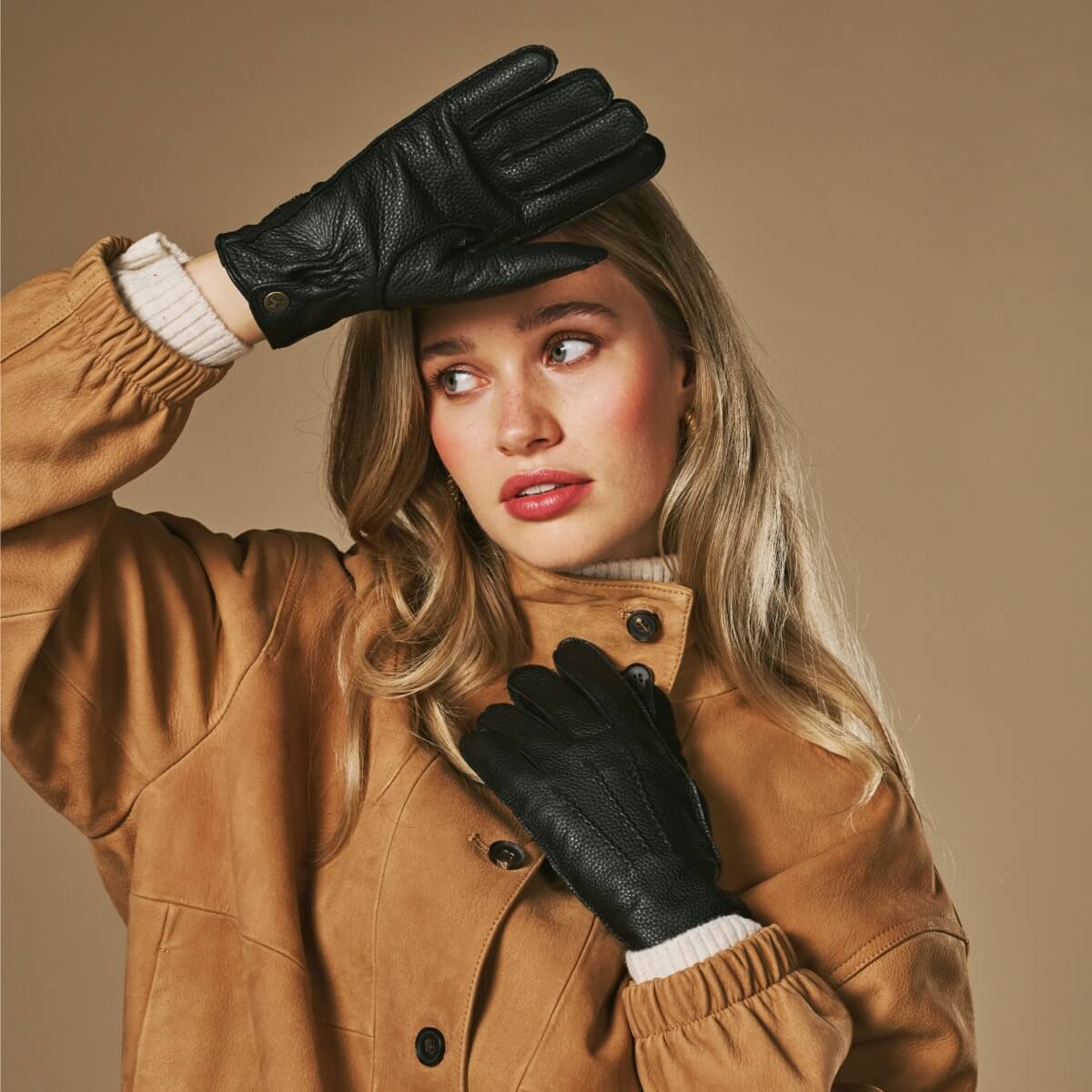 Sienna (black) – Luxurious American deerskin leather gloves with pure cashmere lining - Image 3
