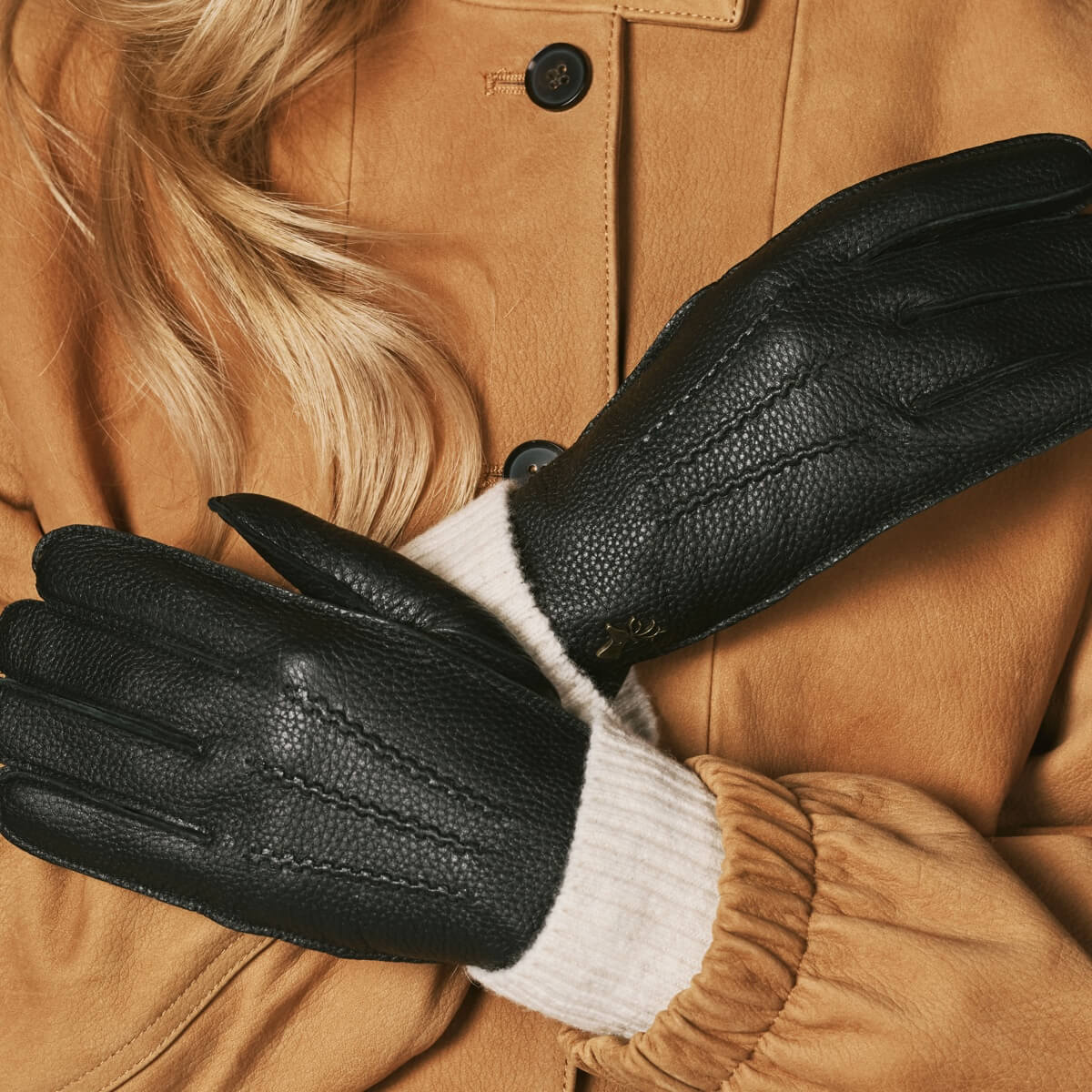 Sienna (black) – Luxurious American deerskin leather gloves with pure cashmere lining - Image 4