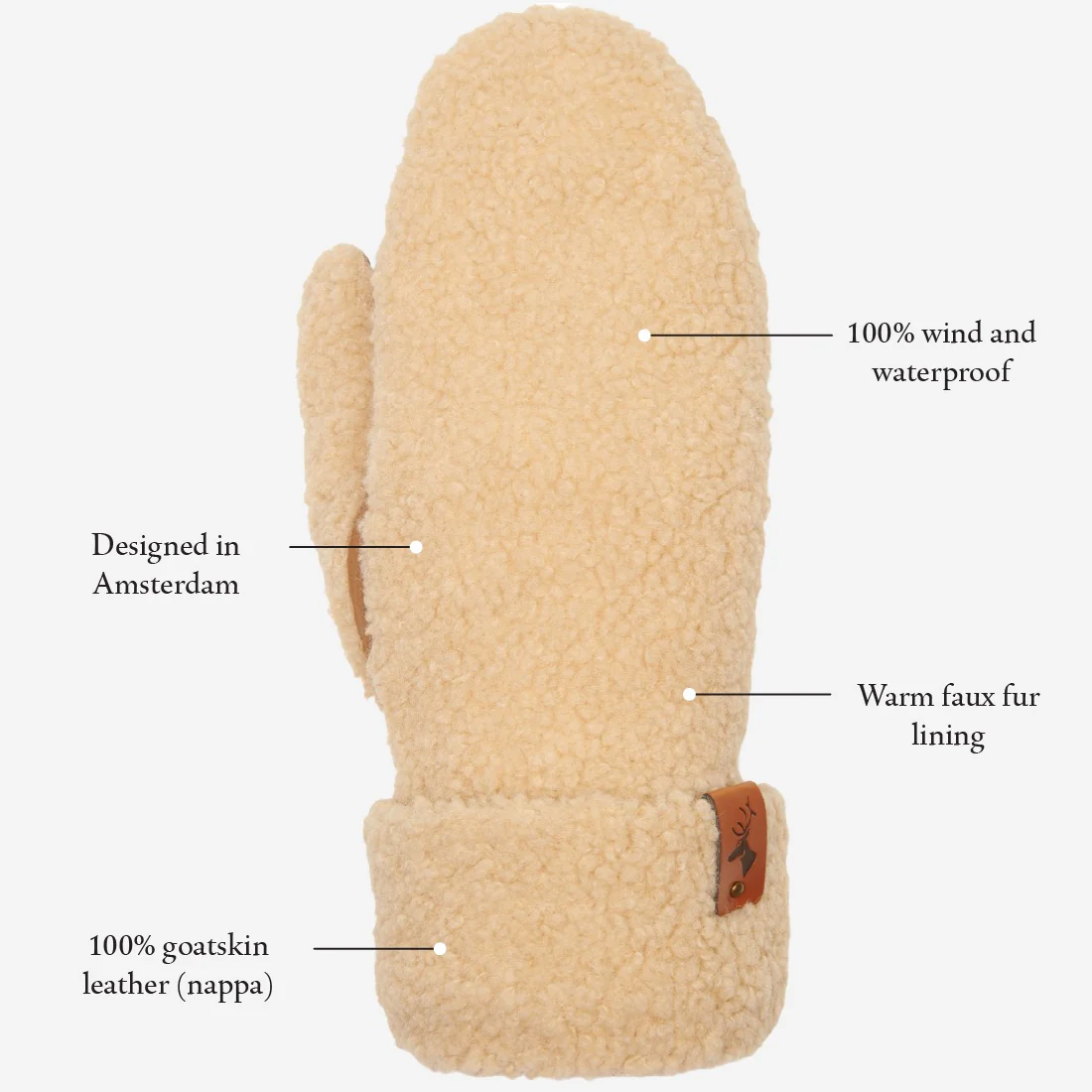 Sophia (beige) - Suede teddy mittens with warm faux fur lining - Image 16