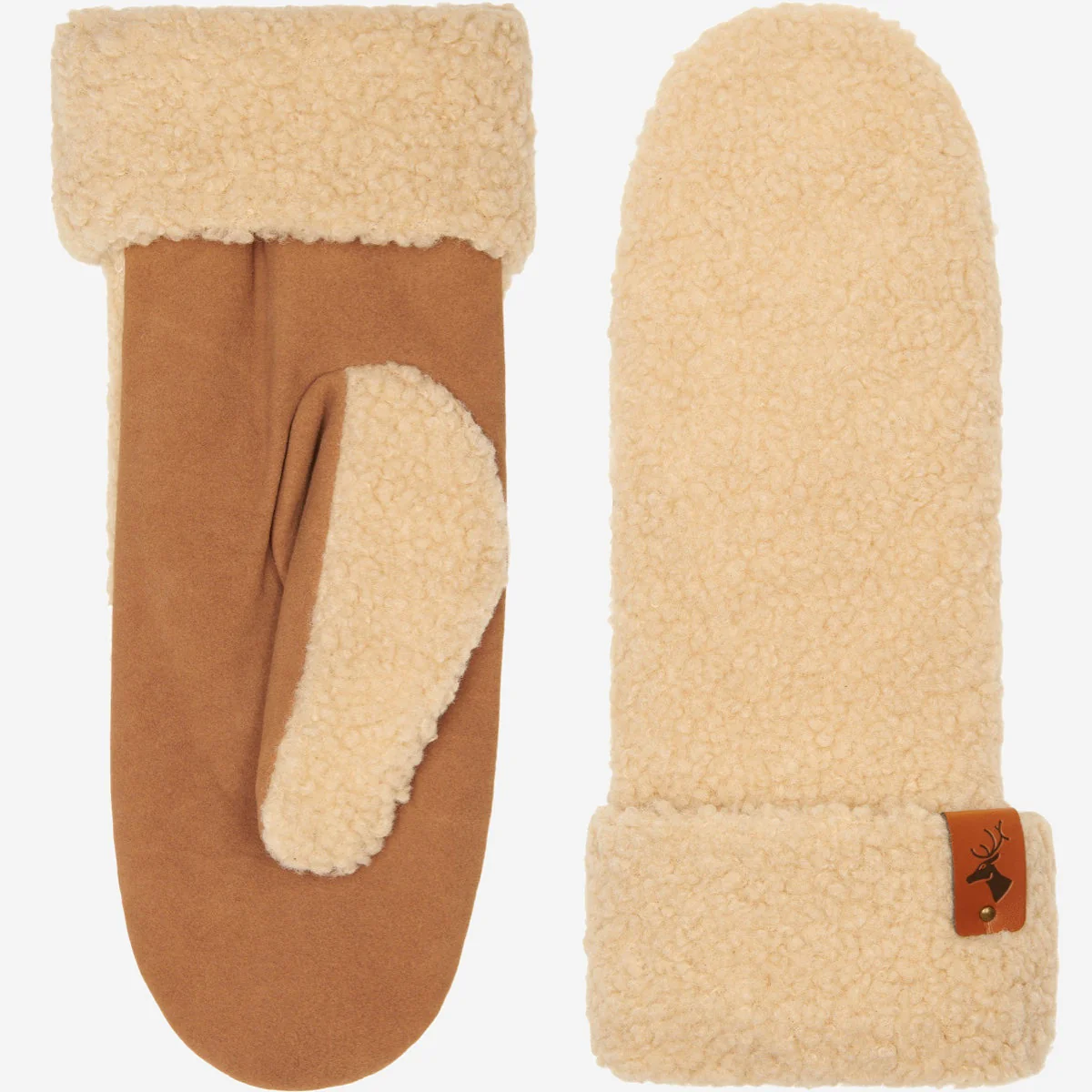 Sophia (beige) - Suede teddy mittens with warm faux fur lining - Image 3